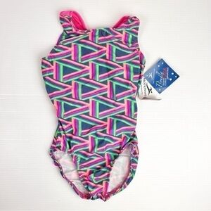 Motionwear bodysuit girls large Blue colorful one piece dance gymnastics cheer